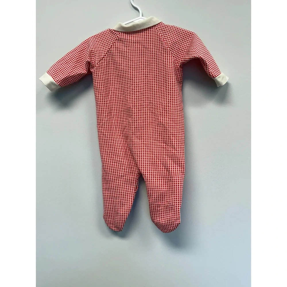 Vintage Lullaby Land Baby Red White Check Footed Sleeper Peter Pan Collar Large
